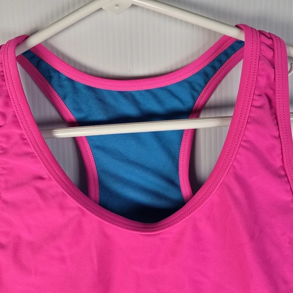 NWOT Adidas Womens Blue and Pink Sports Bra Bikini Top Neon Pink/Turq Size L